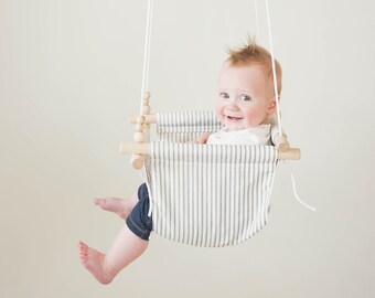 Classic black & white stripe swing,  first birthday gift, boho nursery decor, minimalist baby decor, baby swing