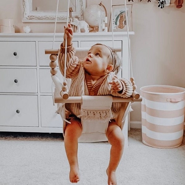 Natural Boho Baby Swing With Fringe | First birthday gift | Nursery Decor | FULLY ASSEMBLED | Indoor Swing | Nursery Swing