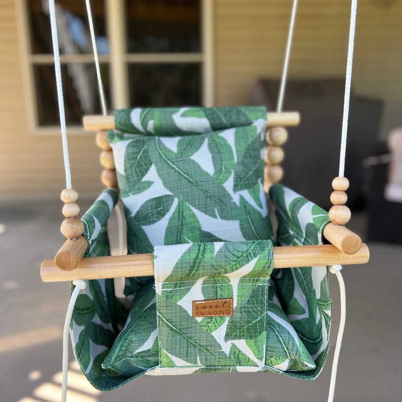 OUTDOOR Tropical Leaf Baby Swing Toddler Swing Baby Toys Baby Fabric Swing First Birthday Gift Porch Swing Swingset Swing image 1