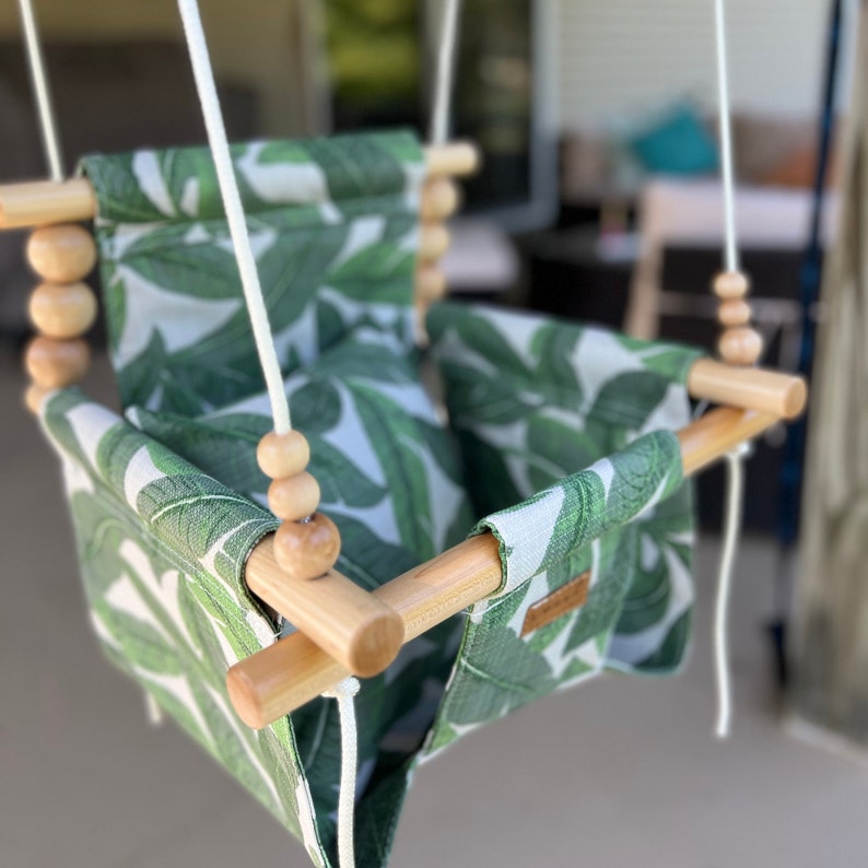 OUTDOOR Tropical Leaf Baby Swing Toddler Swing Baby Toys Baby Fabric Swing First Birthday Gift Porch Swing Swingset Swing image 3