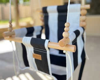 OUTDOOR Wide Black Stripe Baby Swing|  Toddler Swing | Baby Toys | Baby Fabric Swing | Swingset Swing | Porch Swing