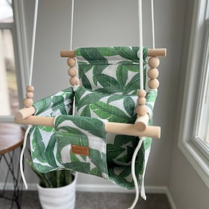 Tropical Leaf Toddler Swing | FULLY ASSEMBLED | Baby Swing | Fabric Swing | First Birthday Gift | Indoor Swing | Indoor Swing