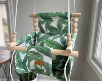 Tropical Leaf Toddler Swing | FULLY ASSEMBLED | Baby Swing | Fabric Swing | First Birthday Gift | Indoor Swing | Indoor Swing