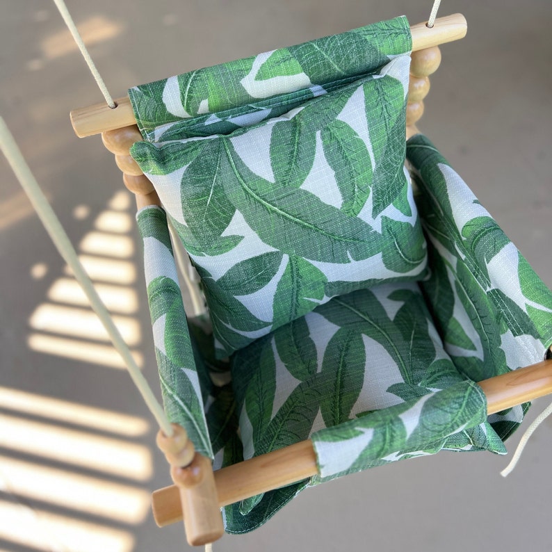 OUTDOOR Tropical Leaf Baby Swing Toddler Swing Baby Toys Baby Fabric Swing First Birthday Gift Porch Swing Swingset Swing image 2