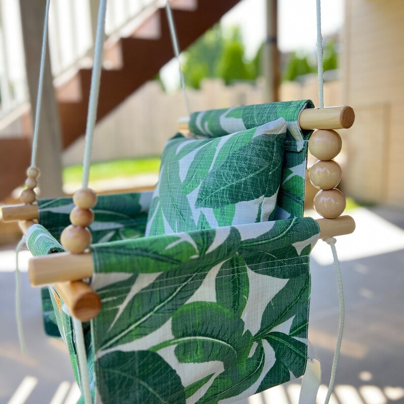 OUTDOOR Tropical Leaf Baby Swing Toddler Swing Baby Toys Baby Fabric Swing First Birthday Gift Porch Swing Swingset Swing image 6