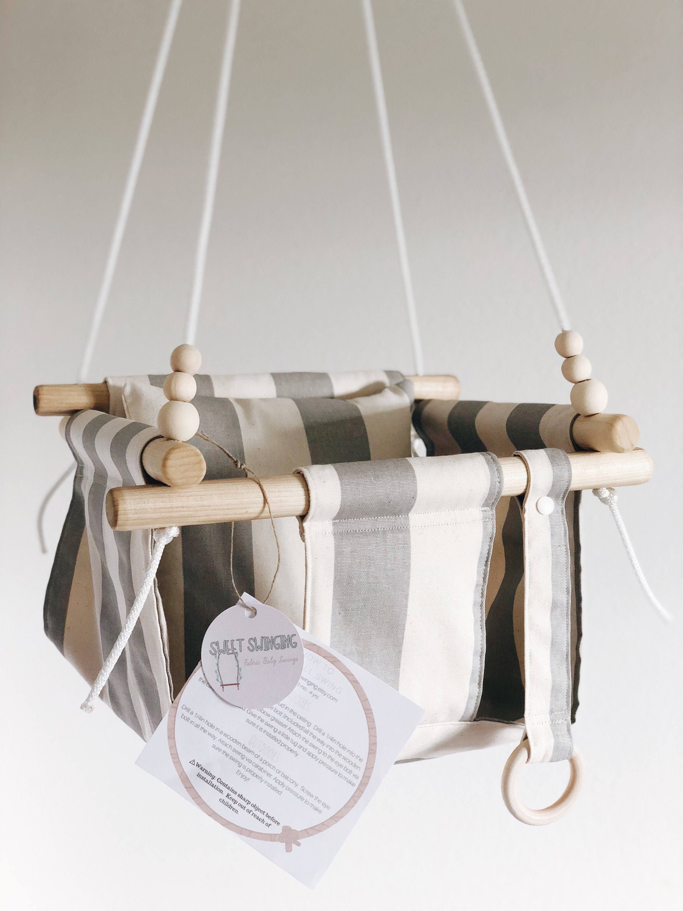Fabric Baby Swing Gray Stripes Gift Toddler 50