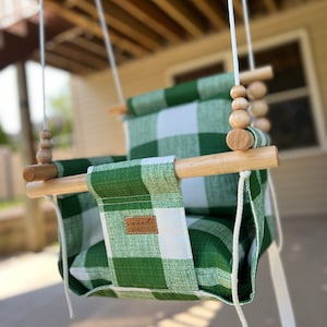 OUTDOOR High Back Green Buffalo Plaid Baby Swing|  Toddler Swing | Baby Toys | Baby Fabric Swing | First Birthday Gift | Baby Christmas Gift