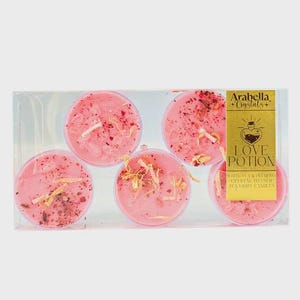 Love Potion Ritual Tea Lights – Rose Quartz, Rose Petals and Sandalwood | Self-Love, Healing, Meditation | Set of 5 | Vegan & Handmade