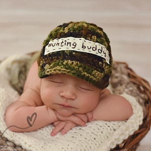 Crochet Baby Hunting Buddy hat/crochet baby shower gift/Newborn Photo Prop cap/BABY CAMO BEANIE/Hunters Camouflage baby  hat/ Boys hats