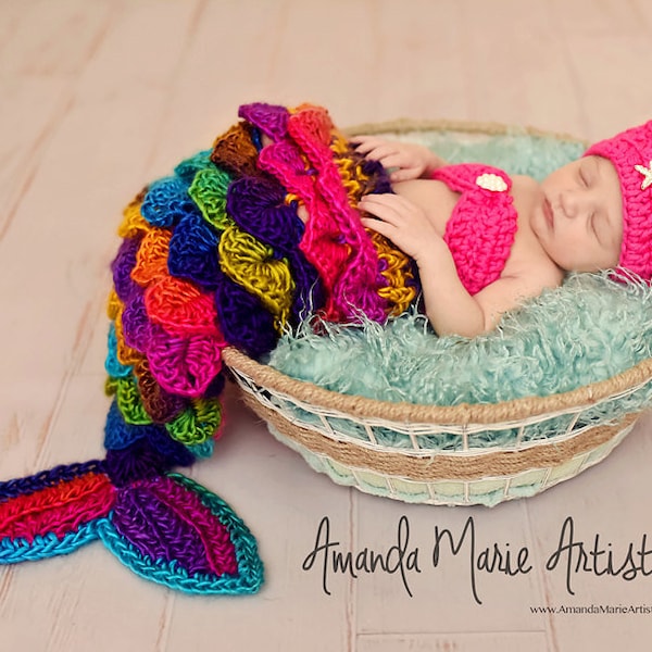 Baby Girl Outfit Mermaid Costume - Crocodile Stitch - Newborn Mermaid Tail & Tiara -  under the sea- crochet baby shower gift, Dress Up