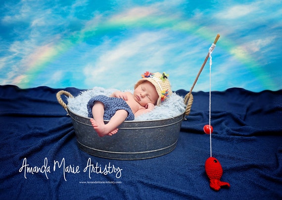 LovelyBabyKnits Baby Boy - Girl Fishing Hat ,Fish & Diaper Cover Set, Baby Fisherman Photo Prop Outfit - Fisherman Costume Newborn Photo Prop