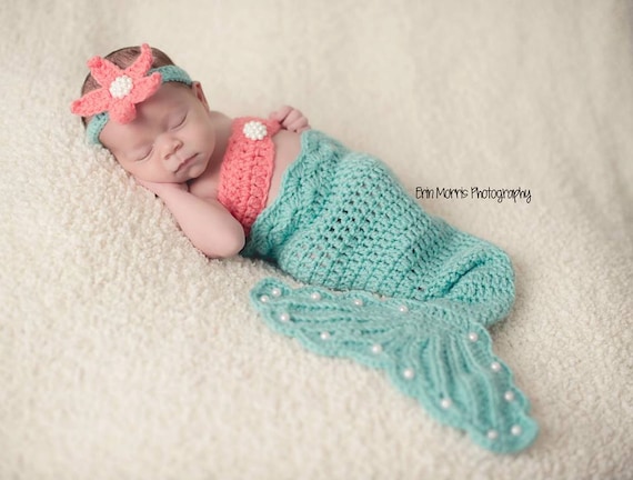 Neonata, Principessa Sirena Crochet Newborn Mermaid Tail