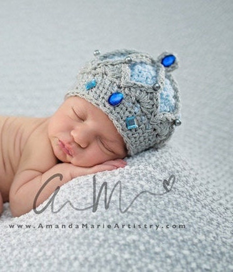 Newborn Photo Prop King Crown Hat Prince,Blue silver crown Diaper cover Crochet Crown Newborn Boy -Baby King Outfit Baby Crown