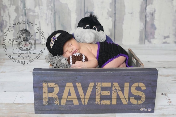 Baltimore ravens cap,,Diaper Cover, ball --Baby Football hat - crochet baby shower gift--Coming Home Outfit, Crochet Hat,,Newborn Photo Prop