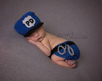 Baby Boy - Girl , Newborn Police Officer Hat and Diaper Cover set, Baby Police Officer PHOTO PROP