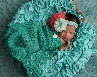 Bebé niña, sirena princesa - Crochet recién nacido sirena cola y STARFISH flores diadema -crochet bebé ducha regalo, recién nacido Foto Prop