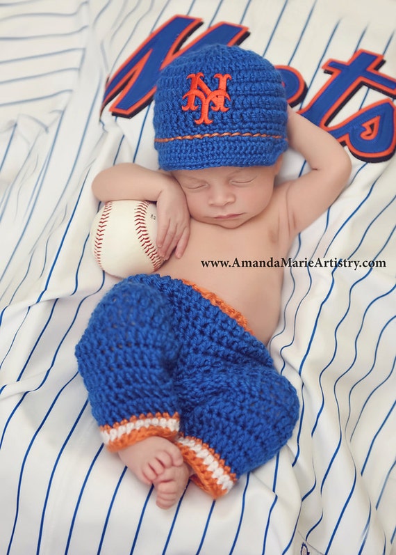 Baby Boy New York Mets Baseball Cap , Diaper Cover or Pants Set Crochet  Baseball Outfit Baby Giftcoming Home Outfit 
