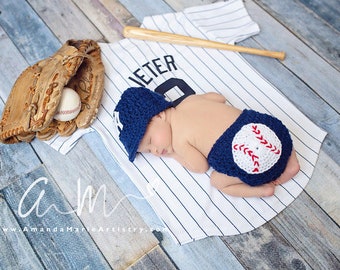 baseball photo prop  hat & Diaper Cover  - Crochet - Baby Gift / Newborn - New York Yankees - Baseball hat - Coming Home Outfit