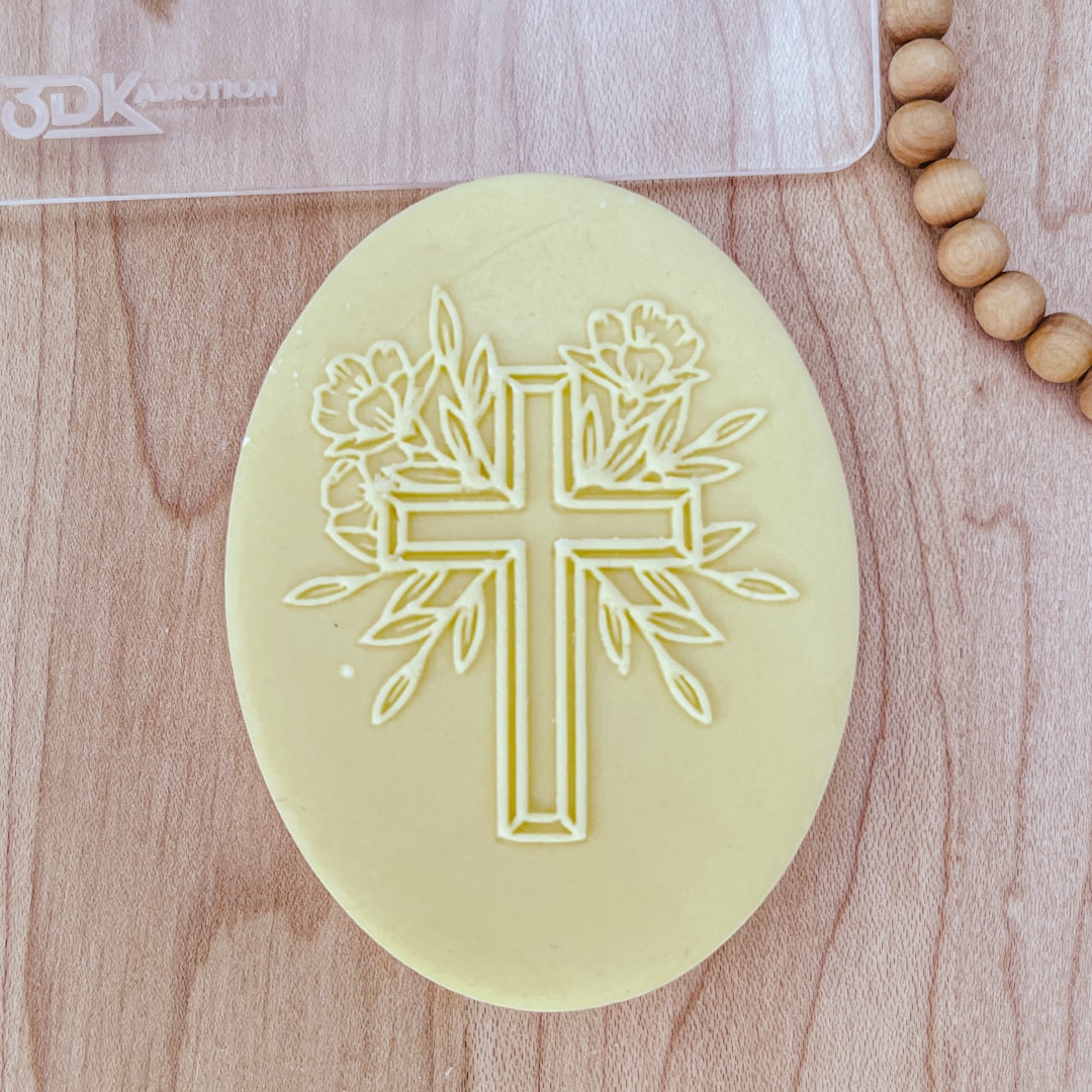 Floral Cross Embosser: Baptism, Communion, Confirmation (with 3