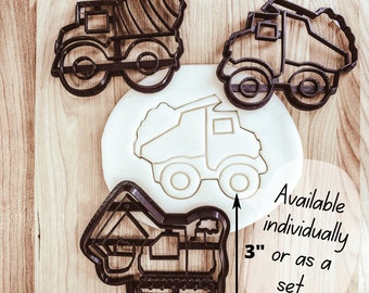 Cement Truck, Dump Truck and Backhoe Construction Truck Detailed Cookie Cutters