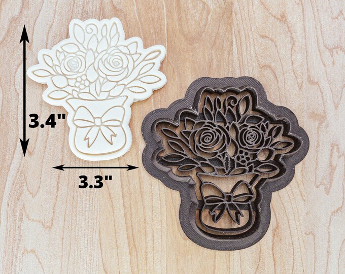 Floral Bouquet Detailed Cookie, Fondant or Clay Cutter, Rose Flower Cutter, Floral Cookie, Spring Flower Cookies