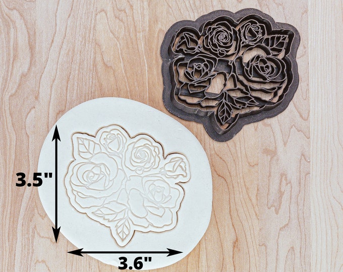 Floral Bunch Detailed Cookie, Fondant or Clay Cutter, Rose Flower Cutter, Floral Cookie, Spring Flowers Cookies
