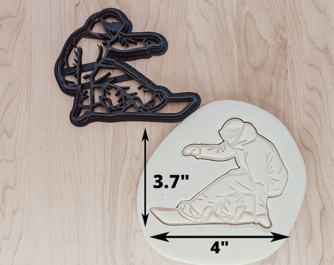 Snowboarder 2 Cookie Cutter, Clay Cutter, Fondant Cutter, Snowboarding Detailed Embosser, Snow Sports Cutter