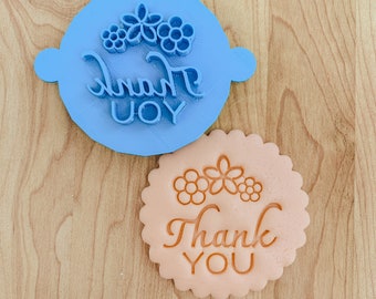 Thank You Flowers Cookie Stamp, Fondant Stamp, Clay Stamp Embosser