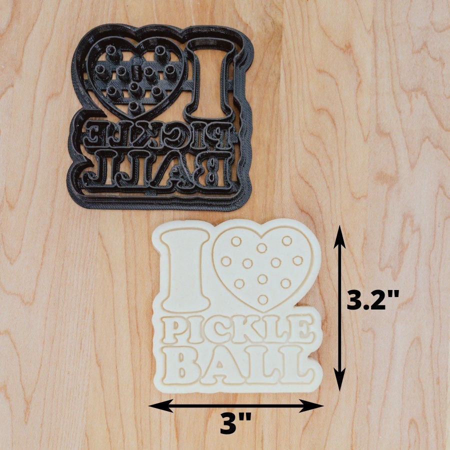 Love Pickleball Cookie Cutter, Pickelball Clay Cutter, Pickle Ball Fondant Cutter, Pickleball Fondant Embosser Stamp