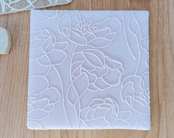 Flower Line Drawing Poppy Fondant Cookie Embosser Stamp, Floral Fondant Stamp or Embosser, Bridal Cookie Gift Decor (outbosser debosser)