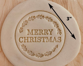 Merry Christmas Wreath Detailed Cookie, Fondant or Clay Cutter