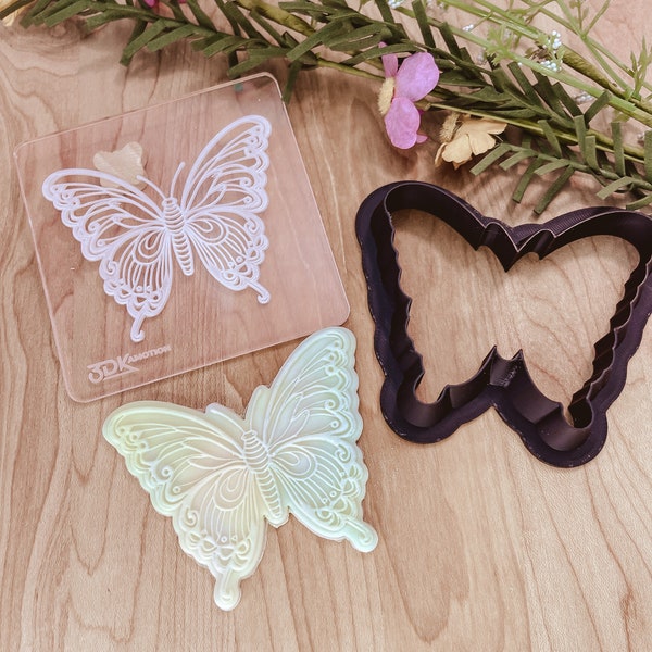 Butterfly Cookie, Fondant Clay Cutter and Embosser Set (2), Butterfly Fondant Stamp and Cutter, Save the Butterflies Embosser/Debosser
