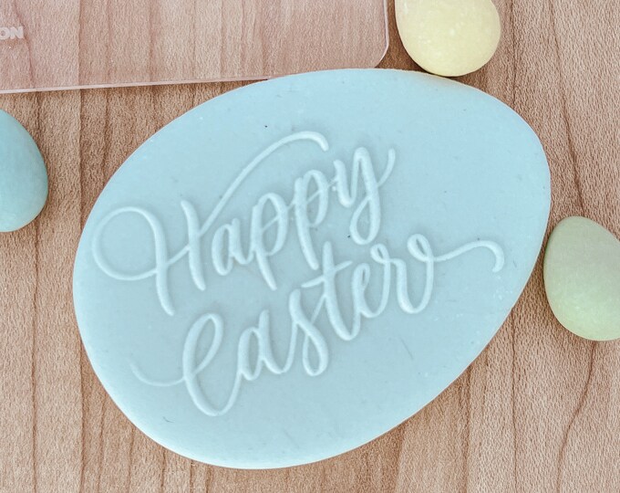 Happy Easter Script Cookie, Fondant, or Clay Stamp Embosser, Easter Cupcake Topper, Easter Stamp or Embosser/Debosser