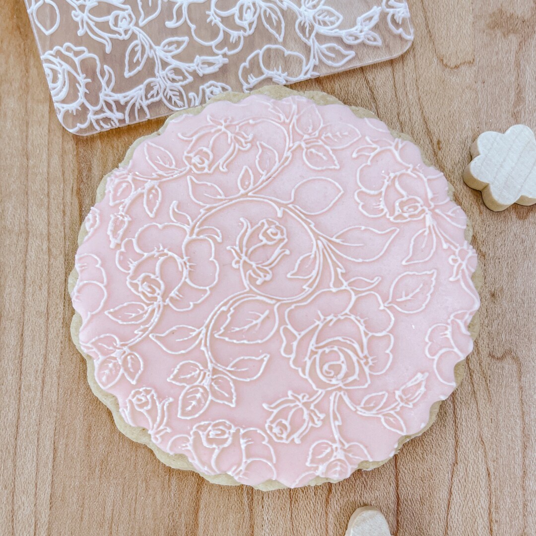 Rose Fondant Cookie Embosser Stamp, Floral Background Fondant Stamp