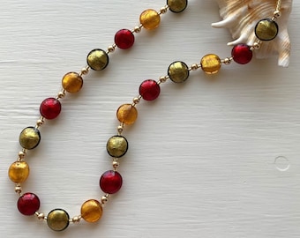 Diana Ingram Necklace with Multicolours Murano Glass Small Lentils on Gold Vermeil