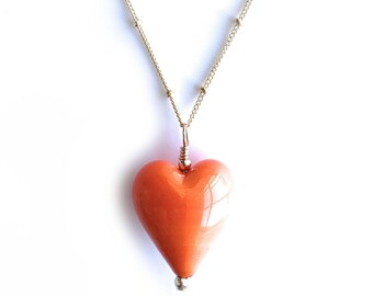 Diana Ingram necklace with byzantine grey and gold Murano glass medium heart pendant on 22 Carat gold vermeil satellite chain