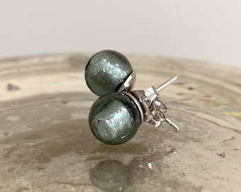 Diana Ingram Grey Murano Glass Sphere Stud Earrings on Surgical Steel Posts
