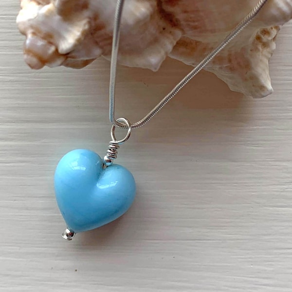 Blue Heart Necklace Etsy