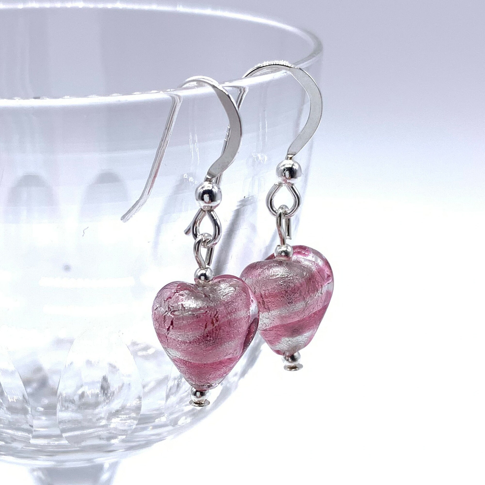 Diana Ingram Earrings With Candy Stripe Pink Murano Glass