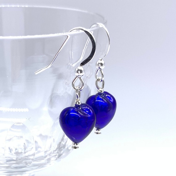 Orecchini con Cuori Azzurri in Vetro di Murano e Argento 925 – Linea Italia gioielli