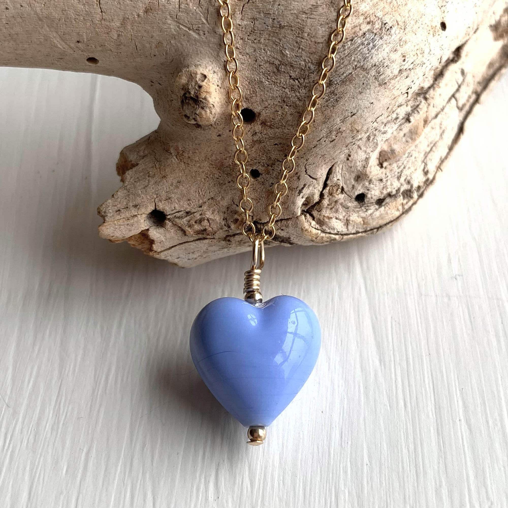 Diana Ingram Necklace With Periwinkle Murano Glass Small Heart