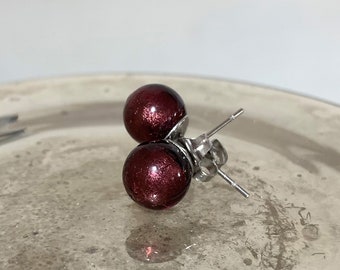 Diana Ingram Amethyst Murano Glass Sphere Stud Earrings on Surgical Steel Posts