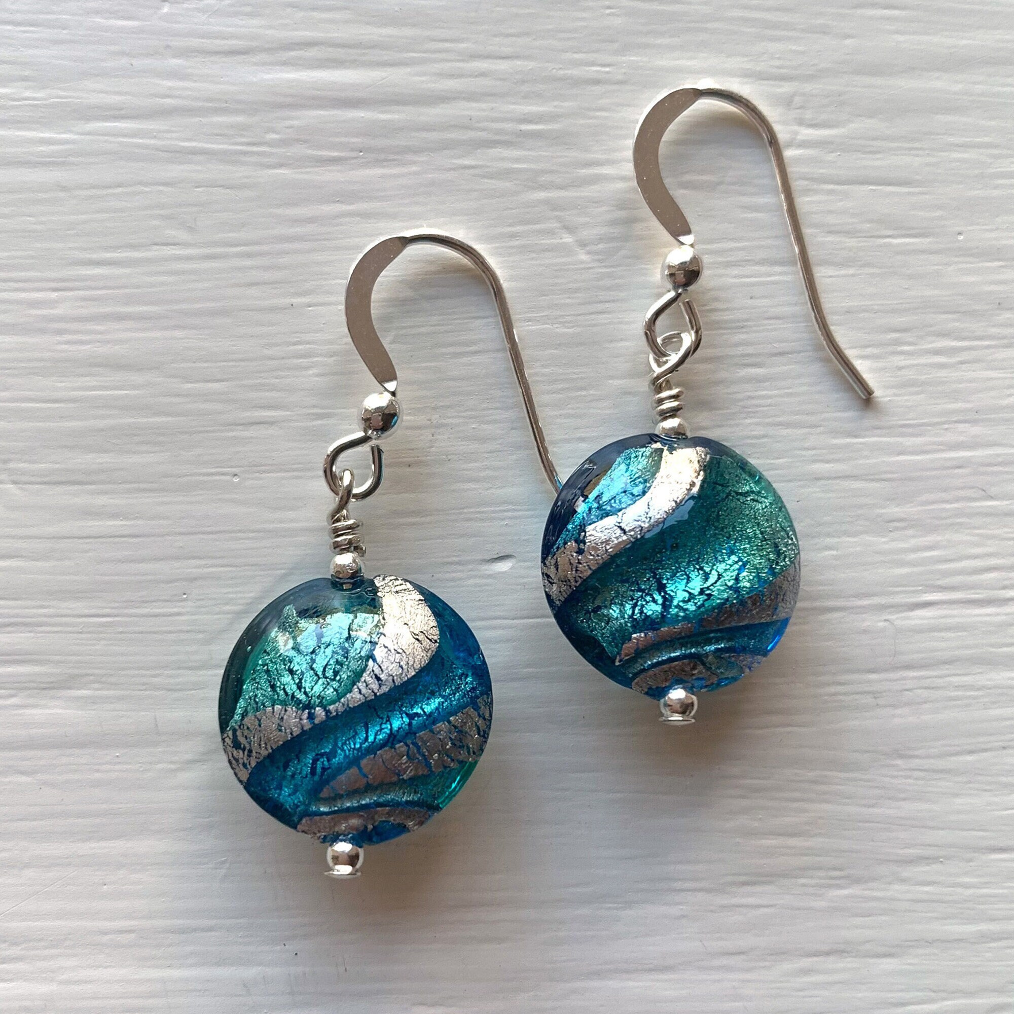 Turquoise blue earrings lampwork beads - Etsy 日本