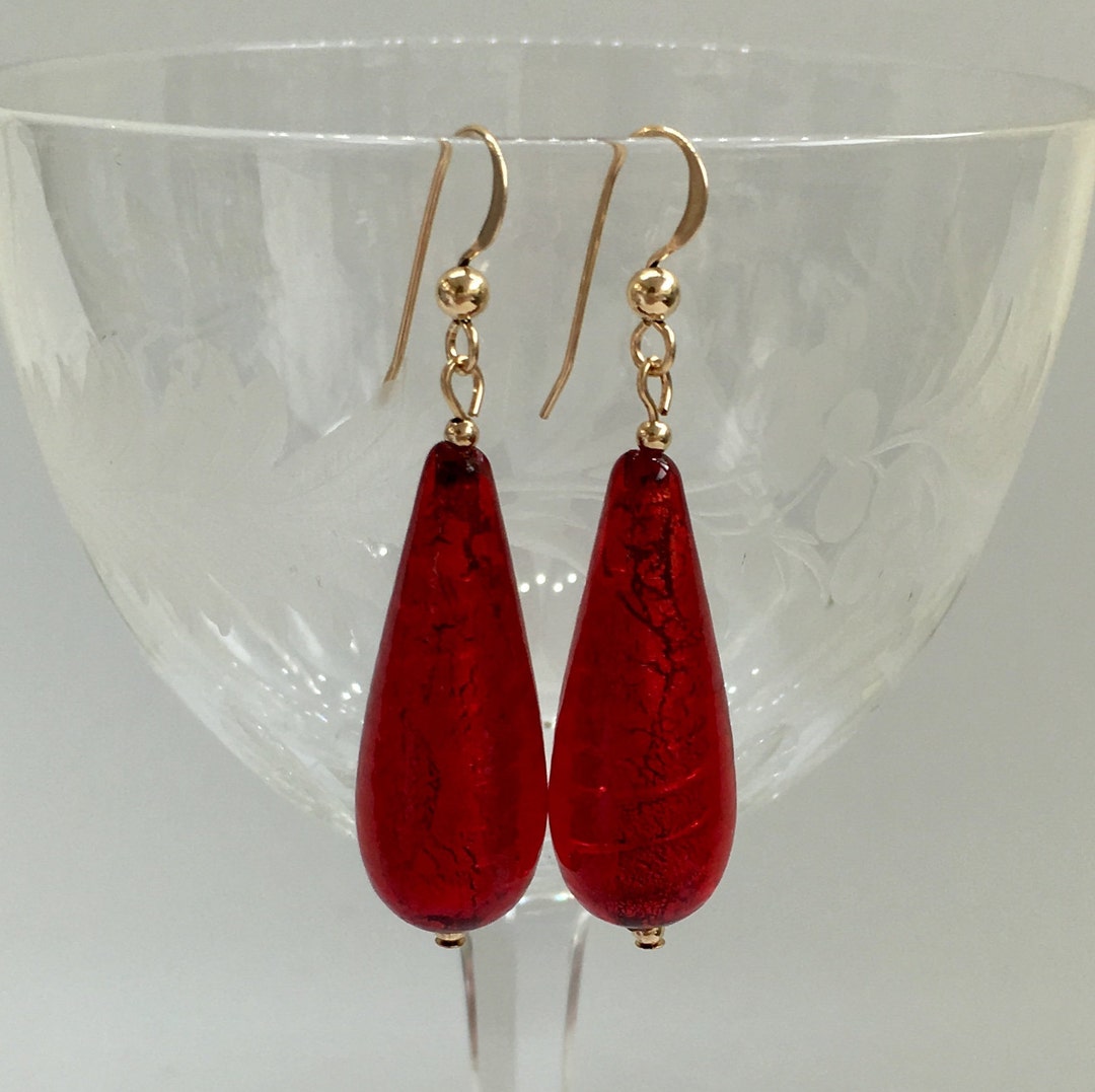 ダイアナ・イングラム レッド ムラーノガラス ロング ペアドロップ