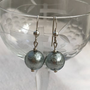 Diana Ingram earrings with grey Murano glass mini sphere drops on Sterling Silver or 22 Carat gold vermeil hooks