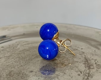 Diana Ingram Royal Blue Murano Glass Sphere Stud Earrings on Gold Surgical Steel Posts