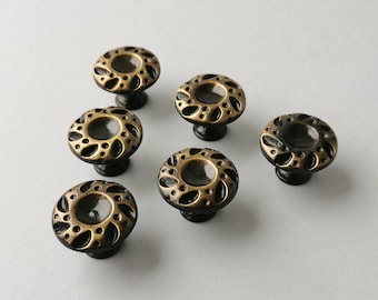 Set of 6 Antique Brass Cabinet Knob. Old Brass Color Cabinet Hardware. Antique Drawer Knob. Dark Brass Hardware. Antique Dresser Handle 6275