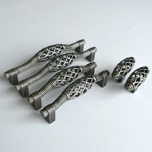 Set of 6 Titanium Finish Cabinet Handles. Old Silver Cabinet Pull. Dark Grey Drawer Handle. Drawer Knob. Vintage Style Dresser Pull 514/