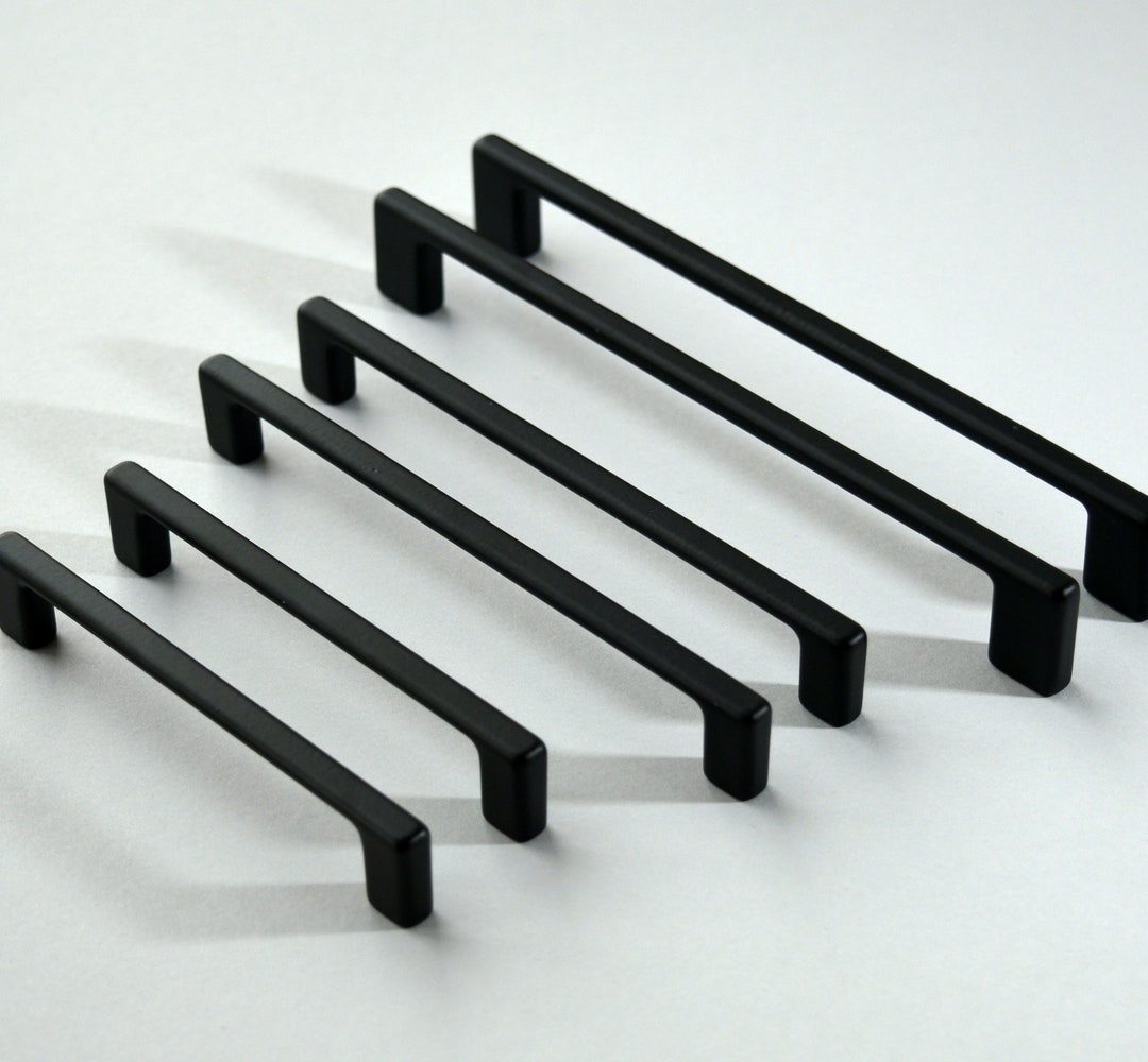 Set of 6 Modern Black Pull. Black Hardware