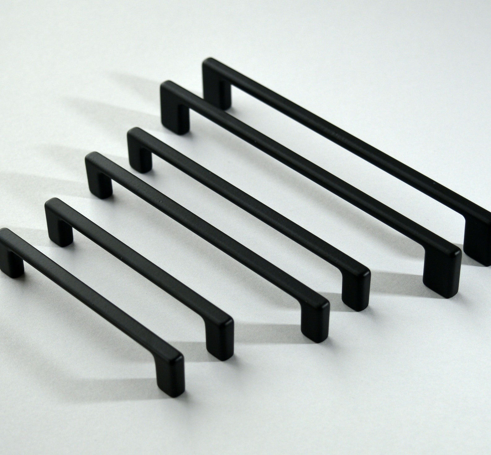 Set of 6 Modern Black Pull. Black Hardware